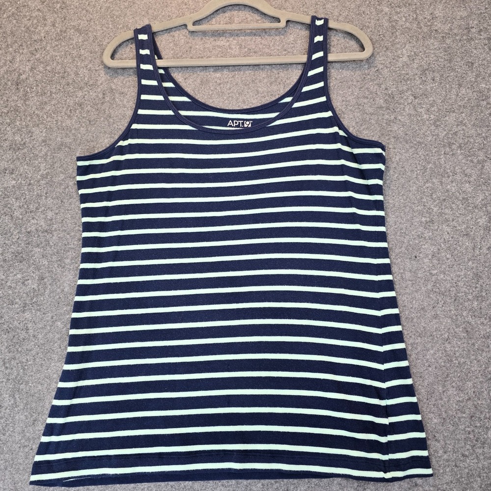 Apt. 9 Tank Top Women Large Navy Blue Striped Cotton Stretch Comfort Scoop Neck